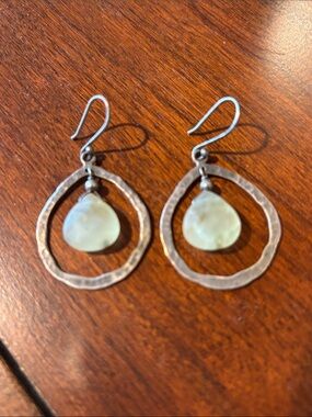 Sterling Silver Hoop Earrings with Pale Green Gem Teardrops